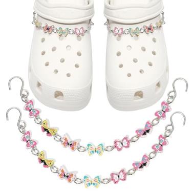 Imagem de CIKKITZ Corrente de sapato brilhante para sandálias de tamanco, 2 peças de pingentes de corrente de sapato borboleta para mulheres, lindos pingentes de decoração de sapatos DIY para lembrancinhas de