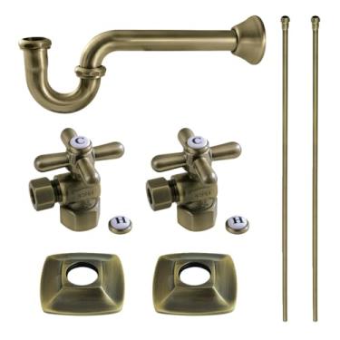 Imagem de Kingston Brass Kit de acabamento de pia de encanamento Gehry KPK110P3 com P-Trap, 30 cm (C) x 11 cm (L) x 76 cm (A), latão antigo