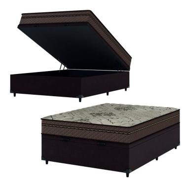 Imagem de Cama Box Baú Casal Colchão Com Molas Ensacadas Tokio 138x188x66cm Marrom Umaflex