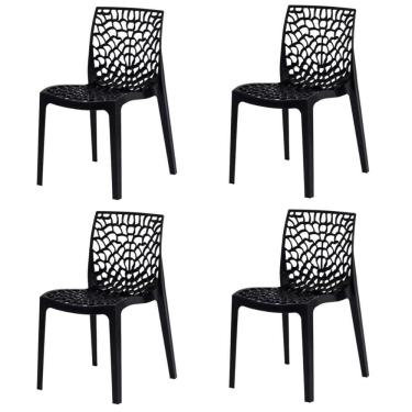 Imagem de Kit 4 Cadeiras Empilhável Inmetro Gruvyer Fratini Polipropileno Preto Capacidade Suporta 182 Kg