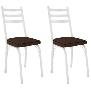 Imagem de Kit 2 Cadeiras Para Cozinha Tubular D-13 Nara De Aço Branco/imbuia