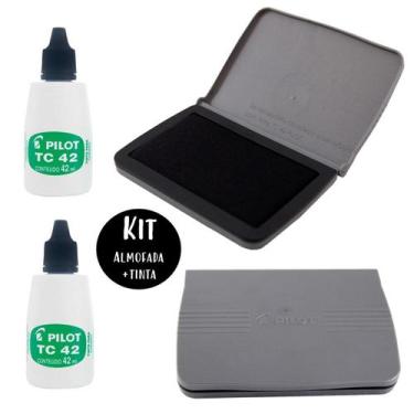 Imagem de Kit Almofada para Carimbo Preto Plástica N3 Pilot + 2 Frascos Tinta TC
