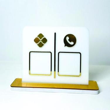 Imagem de Placa em acrilico com 2 qr code para pix cor branco e dourado - CRIATI