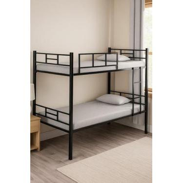 Imagem de Beliche de Aço Preto Solteiro Reforçada com Estrutura Metálica e Escad