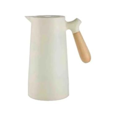 Imagem de Garrafa Térmica com Cabo de Madeira, 1 Litro, 24 cm x 12 cm, Branca