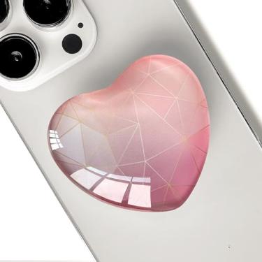 Imagem de Ksadiye Suporte Expansível Para Celular Em Formato De Coração, Vidro Smartphones, Dobrável (Rosa Geométrico)