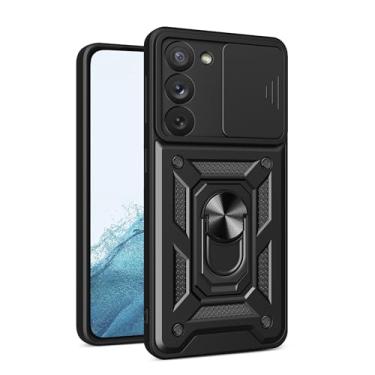 Imagem de RKINC Capa para Samsung Galaxy S23 5G com capa deslizante para câmera e anel giratório com suporte de grau militar à prova de choque com suporte magnético para carro, preta