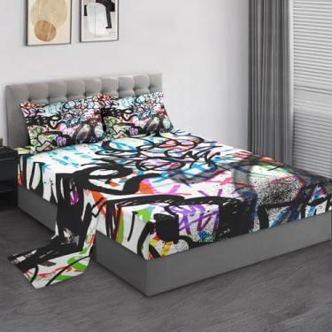 Imagem de Pamnest Jogo de lençol solteiro, skate urbano de microfibra macia, 3 peças, decoração de quarto de crianças e adultos, lençol com elástico e fronhas