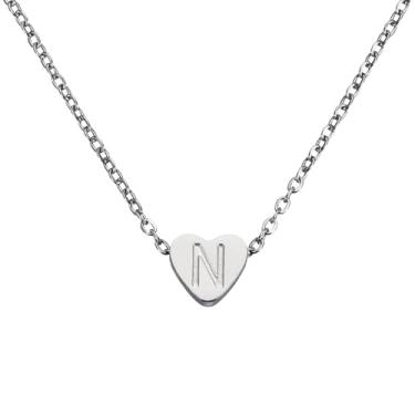 Imagem de PATIKIL Colar de coração com inicial para mulheres, banhado a ouro 18K, corrente de aço inoxidável delicada, nome personalizado, letra N, colares com pingente para mulheres, joias, presentes, tom