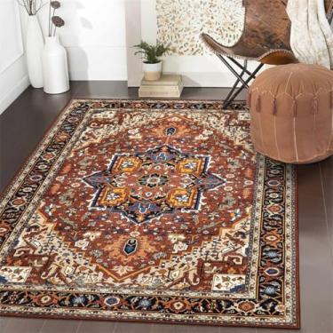 Imagem de ESSMOKO Tapete de sala de estar tapete turco persa para casa, sala de estar, quarto, mesa de cabeceira, lavável à máquina, vários tamanhos, rubi, 60 x 180 cm