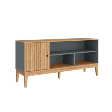 Imagem de Rack Retrô com 1 Porta e 3 Nichos MB1056 Mel/Petroleo