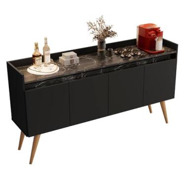 Imagem de Aparador Buffet Gold Marmorizado 4 Portas Pés Madeira Maciça Preto/marmore Preto