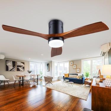 Imagem de Ventiladores de teto embutidos de 122 cm, ventilador de teto com luzes com controle remoto, ventilador de teto de madeira interno e externo com 3 lâminas de madeira para pátio, sala de estar, quarto