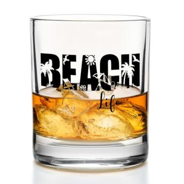Imagem de Yomisex Copos de uísque para decoração de casa de praia 290 ml, presentes de praia para mulheres e homens, copos de pedras à moda antiga para beber uísque escocês bourbon coquetel licor vodka