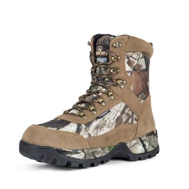 Imagem de R RUNFUN Botas de trabalho táticas militares masculinas impermeáveis com haste de aço, botas de caça antiderrapantes com isolamento de 20 cm, Marrom, 42