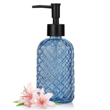 Imagem de Dispensador de sabão de vidro de 400 ml com bomba de plástico, dispensador de sabão de mão recarregável com design de diamante para lavar as mãos, banheiro e cozinha