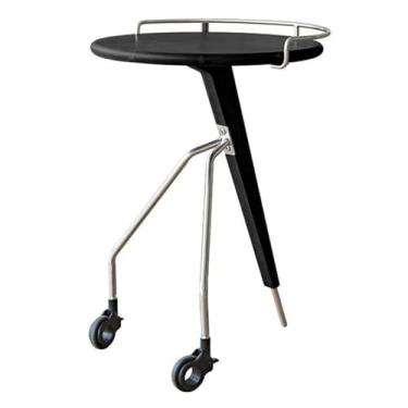 Imagem de Mesa móvel para sala de estar, mesa lateral de madeira, sofá, com rodas, lazer, café, canto, sala de estar, varanda, mesa de jantar (preto)