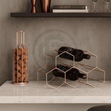Imagem de Conjunto de Adega Aramada de Mesa e Porta Rolhas Decorativo Para Vinho, Estilo Moderno (KIT ROSE GOLD)