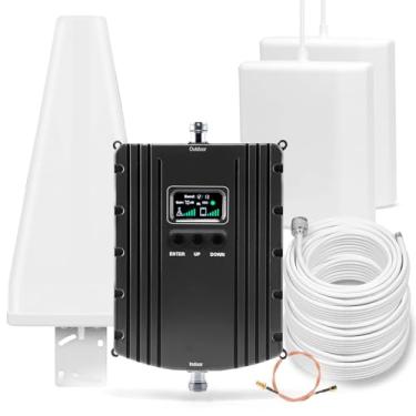 Imagem de Amplificador de celular para casa e várias salas, amplificador de sinal de celular com 2 antenas de painel interno para banda 66/2/4/5/12/17/13/25, até 8000 m², Boost 4G 5G LTE para todas as