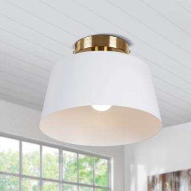 Imagem de JC TOPA Luminária de teto de montagem semi-embutida para corredor 25,4 cm luminária de teto moderna branca e dourada para entrada quarto lavanderia