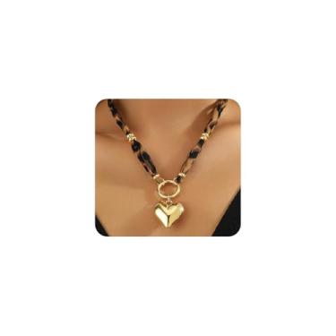 Imagem de Colar com pingente de leopardo grosso para mulheres, estampa de leopardo, coração, laço 80/90, tecido exagerado, bijuteria, presente, Large, Liga de aço, Sem Pedra Preciosa