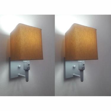 Imagem de Kit-2 Arandela Quadrada Md-2019 Cinza C- Inter Liga E Desl Cúpula Em Tecido Palha - Bivolt