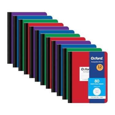 Imagem de Oxford Caderno de composição pacote com 12, papel pautado de 10 x 10 cm, 19 x 24 cm, 80 folhas, capas de cores sortidas: verde, roxo, vermelho, azul (63718)