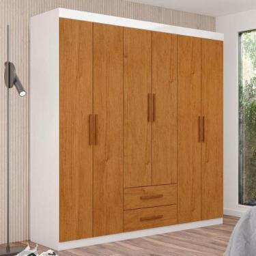 Imagem de Guarda-Roupa Solteiro Aurora 6 Portas 2 Gavetas Branco/Cinamomo - Cari