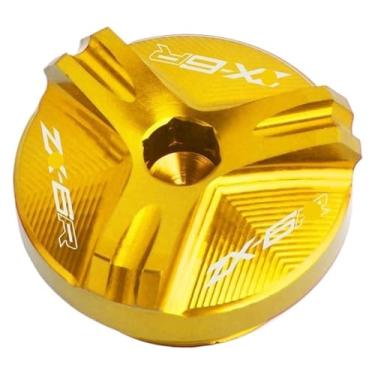 Imagem de Tampa do reservatório de fluido de freio dianteiro traseiro e tampa de enchimento de óleo do motor compatível com ZX6R ZX-6R ZX636 (um parafuso de motor dourado)