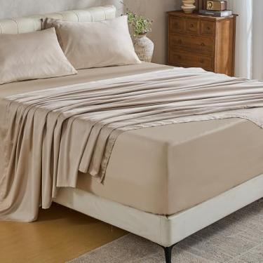 Imagem de MEISHANG Lençóis de algodão com bolso extra profundo Queen Size - 100% algodão egípcio 1000 fios - serve para colchões de 45,7 a 61 cm de profundidade, trama de cetim, macio e respirável - 4 peças