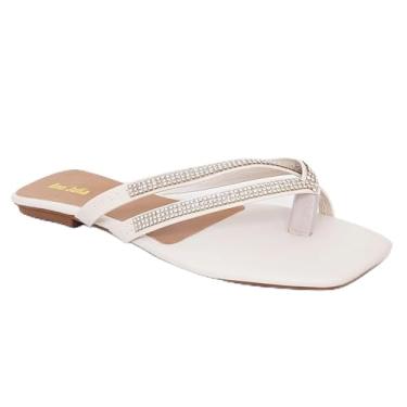 Imagem de Sandália Rasteirinha Feminina com Tiras Finas e Strass – Conforto e Estilo (Off White, BR, Adulto, Numérico, 35)