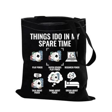 Imagem de PXTIDY Sacola para jogador de cartas de pôquer Things I Do in My Spare Time Play Poker Shopping Bag Casino Gambling Gift For Gambler, Preto, Medium