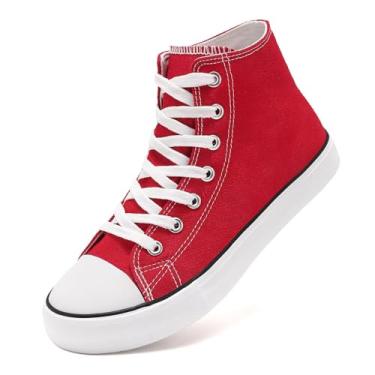 Imagem de Tênis feminino de lona casual com cadarço de cano alto, confortável, leve, clássico, moderno, tênis, Zapatillas Casual De Lona De Moda para Hombre Y Mujer, Vermelho, 41