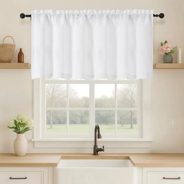 Imagem de OVZME Saia branca para janelas, cortina curta para casa de banho, 1 peça, 1 peça, 152 cm L x 61 cm C