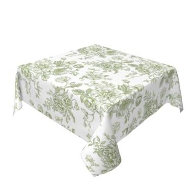 Imagem de BYONEESS Toalha de mesa quadrada floral verde sálvia primavera verão 137 cm vintage flores chinoiserie toalha de mesa rústica, capa de mesa para casa, cozinha, jantar, piquenique, festa, decoração