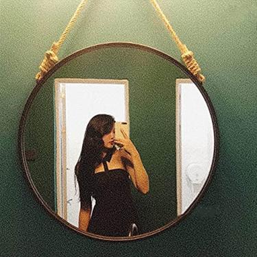 Imagem de EHVYBDX Espelho cosmético com moldura de metal preto, espelhos pendurados na parede, espelho de maquiagem de banheiro, espelho decorativo de círculo grande para casa ou hotel