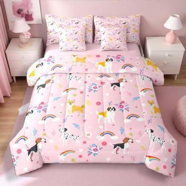 Imagem de Erosebridal Jogo de cama solteiro de desenho kawaii com estampa floral de coração rosa e animais de estimação kawaii para meninas, jardim, flores botânicas, lençol com elástico e lençol de cima