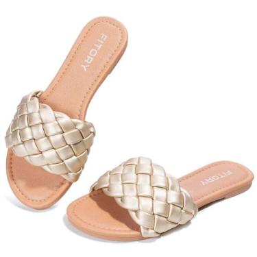 Imagem de Sandália FITORY Flat Slip-On Slips com alça trançada dourada 9