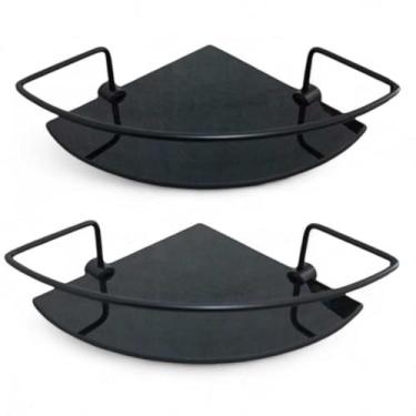 Imagem de Kit 2 Prateleiras de Canto Porta Shampoo Banheiro Preto Fosco com Suporte Organizador Box Sem Furo