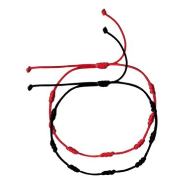 Imagem de Kit 2 Pulseiras Kabbalah 7 Nós – Preta e Vermelha • Proteção, Sorte e Força Espiritual • Ajustáveis • Produção Artesanal • Energia Positiva e Equilíbrio (Vermelho e Preto)