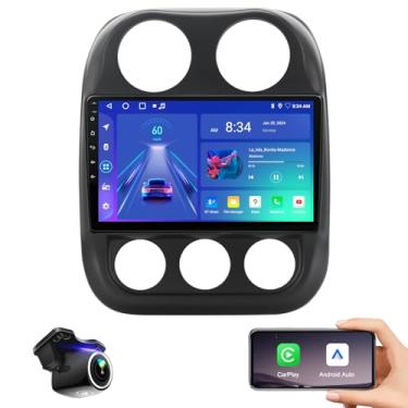 Imagem de Rádio veicular para Jeep Compass Patriot Stereo 2010-2016, tela QLED de 25 cm, CarPlay sem fio, Android Auto, navegação GPS, câmera de reserva, Bluetooth 5.0