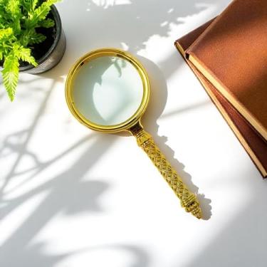 Imagem de Generic 1 lupa de mão com alça decorativa com ampliação de 10 vezes, vidro ABS dourado 8 cm