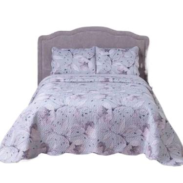 Imagem de Kit Colcha Cobre Leito Ultrasonic 3 Peças Dupla Face com Porta Travesseiro - Elegante e Confortável para (Luanda,Queen)