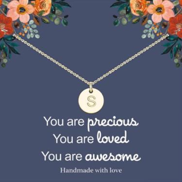 Imagem de Colares com inicial para mulheres, banhado a ouro, delicada, colar redondo, moeda, disco, pingente, joia personalizada, One Size, Metal, Sem Pedra Preciosa