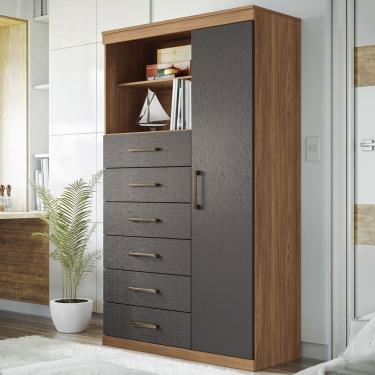 Imagem de Cômoda Califórnia 1 Porta 6 Gavetas Jatoba/Grafite - Pnr Móveis