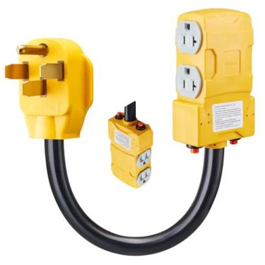 Imagem de Betrusami Adaptador de distribuição de 50 a 110, adaptador de distribuição de RV de 14-50P para 4 5-20R/15R com disjuntor, divisor multisaída de 50A a 20A para trailer, acampamentos, energia de