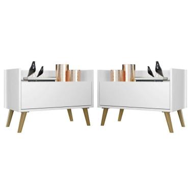 Imagem de Kit Com 2 Mesas De Cabeceira 60Cm Retrô Multimóveis V3633 Branca/Natural Branco/Natural
