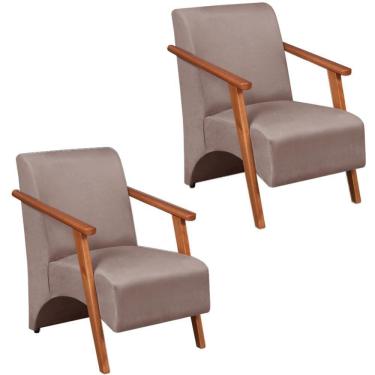 Imagem de Kit 2 Poltrona Venus 1 Lugar Braço Madeira Maciça Tecido Suede Cappuccino