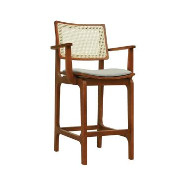 Imagem de Banqueta Alta Bistrô Gus C- Braços - Amêndoa Estofado Linho Bege