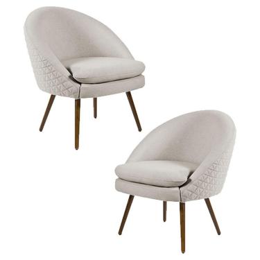 Imagem de Kit 2 Poltronas Decorativas Pés Palito Rafa C-107 Linho Tressê Bege - Domi